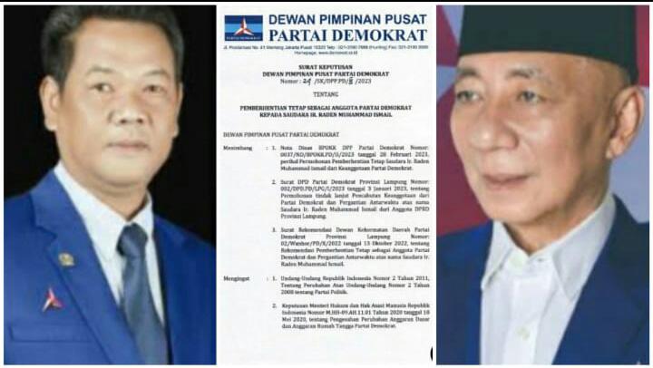 AHY Berhentikan Wakil Ketua DPRD Lampung Raden M Ismail dari Partai