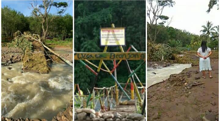 Jembatan Bersejarah Jebol Diterjang Banjir di Kawasan Wisata Kali Bronjong Pesawaran
