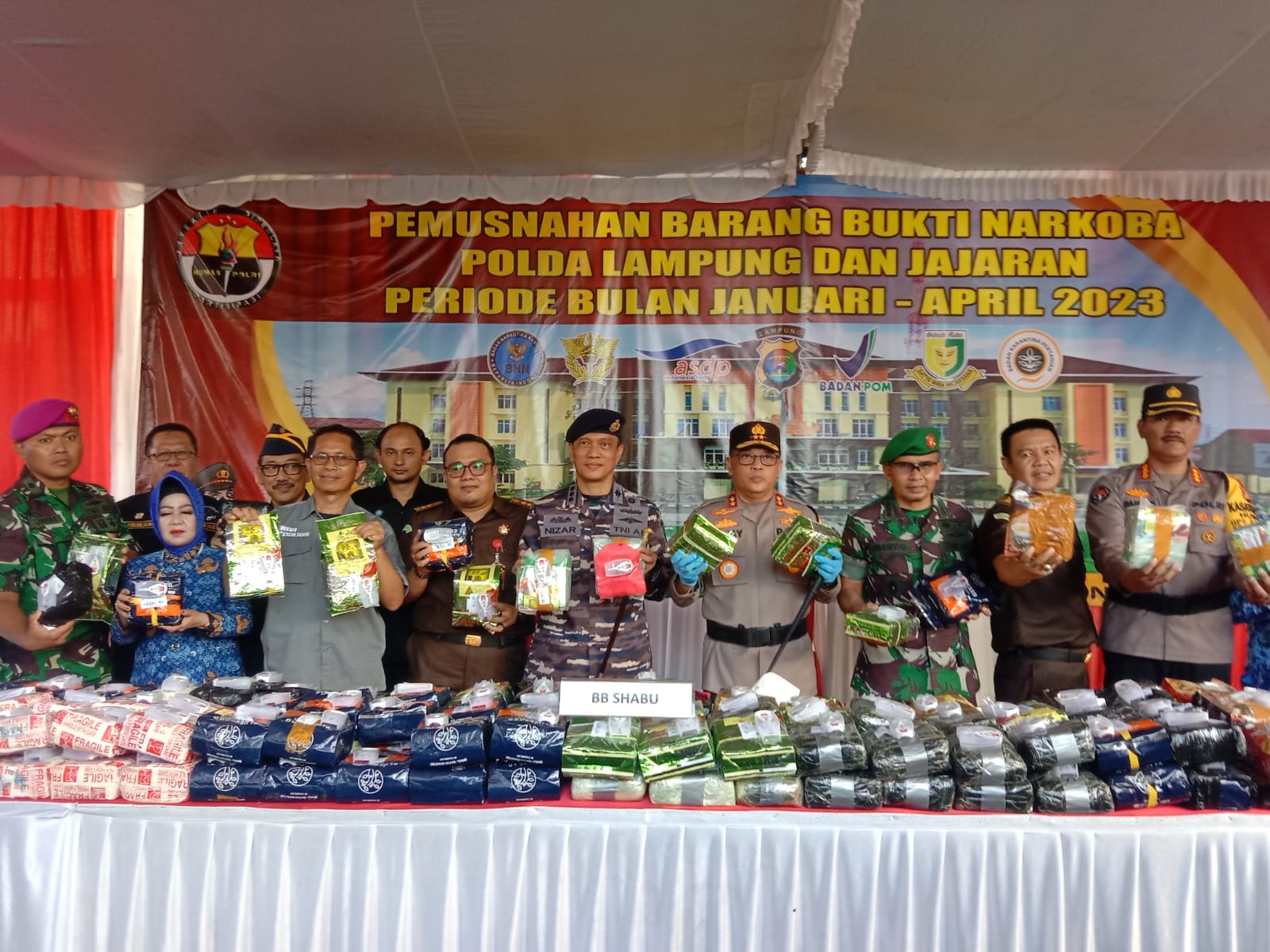 Polda Lampung Musnahkan 168,2 Kg Sabu dan 91,3 Kg Ganja