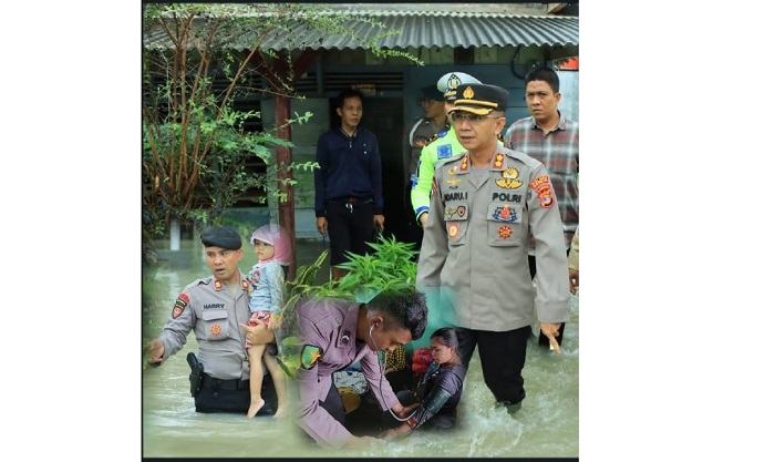Sigap, Tanggap dan Cepat, Kapolres Tubaba Bantu Evakuasi Warga Terendam Banjir