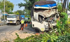 Hilang Kendali, Truk Tabrak Pohon sampai Tumbang di Patebon, Satu Pemotor Terluka