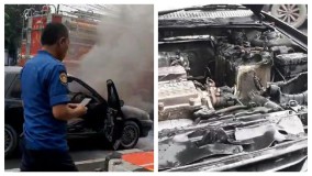 Mobil Terbakar di Depan Balai Wartawan PWI Lampung