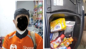 Nyamar Pakai Jaket Driver Shopee Ngutil Susu di Indomaret, Pria ini Diseret ke Kantor Polisi 