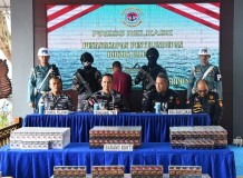 Penyelundupan Rokok Ilegal Diperairan Danai Tanjung Balai Karimun Digagalkan TNI AL