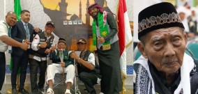 Jemaah Haji Tertua Berusia 110 Tahun Dari Ponorogo Hardjo Mislan Mendapat Sambutan Warga Madinah