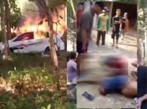 Viral Video 4 Maling Babak Belur Terkapar di Hajar Warga, Mobilnya pun Ikut Dibakar