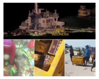 Ribuan Pak Rokok dan Snack Tabur dari Kapal Karam di Selat Sunda