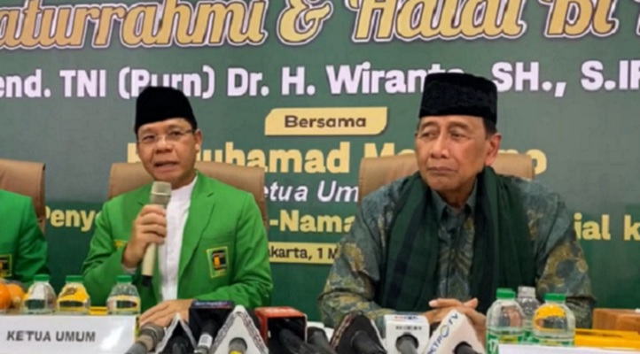 Jenderal (purn) TNI Wiranto bersilaturahmi ke kantor DPP PPP di Jakarta Pusat, Senin 1 Mei 2023.