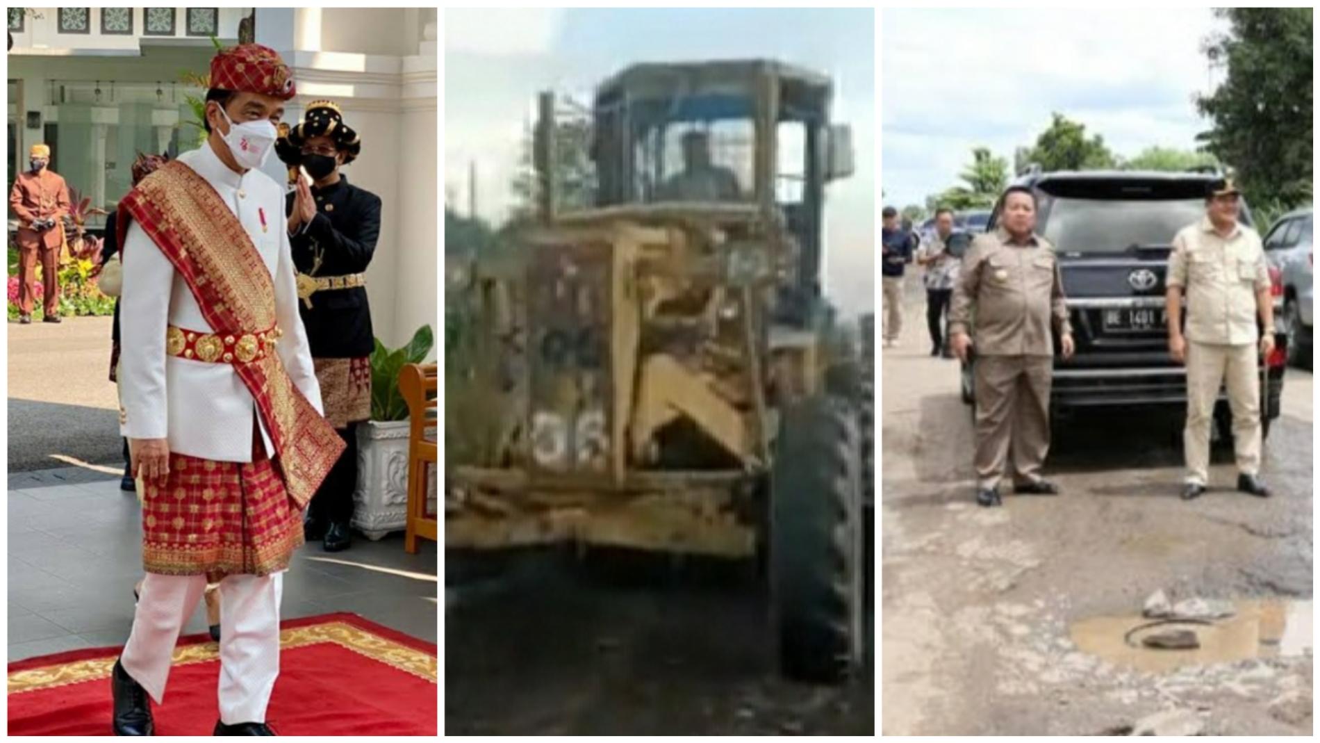 Presiden Jokowi, Gubernur Arinal saat meninjau, dan perataan jalan rusak yang hendak dikunjungi pres