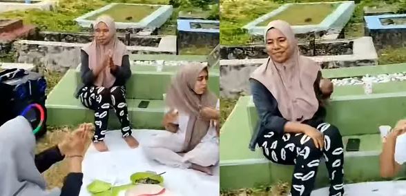 Video ibu ibu piknik di Kuburan