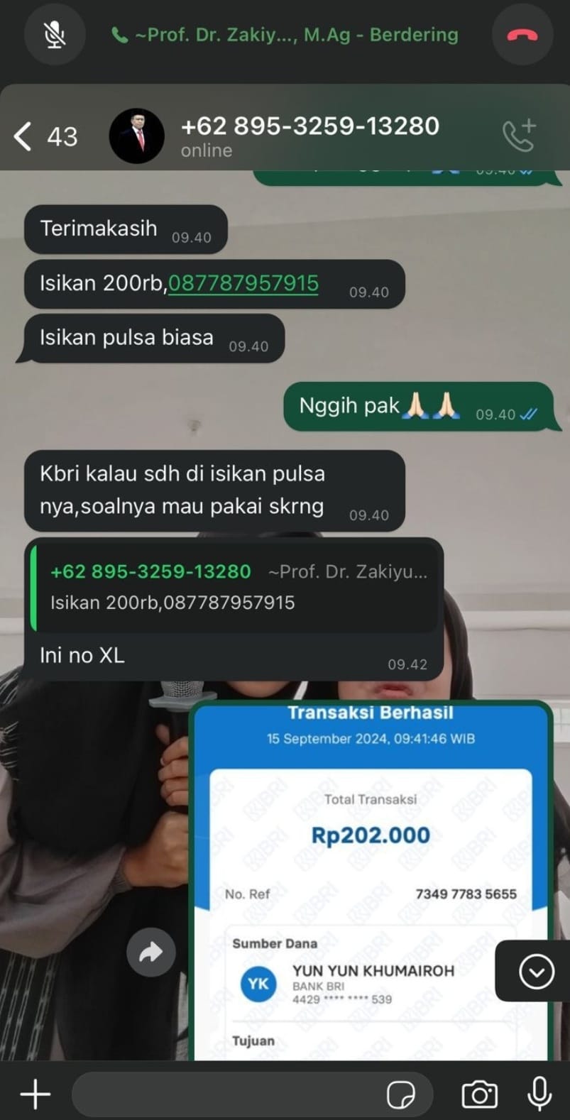 Tangkapan Layar WhatsApp korban